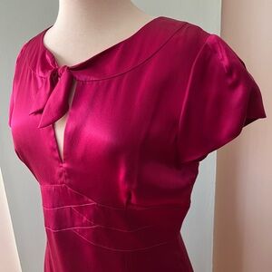 Chic Fuchsia Tea/ cocktail Dress with Keyhole Neckline silk, fully lined